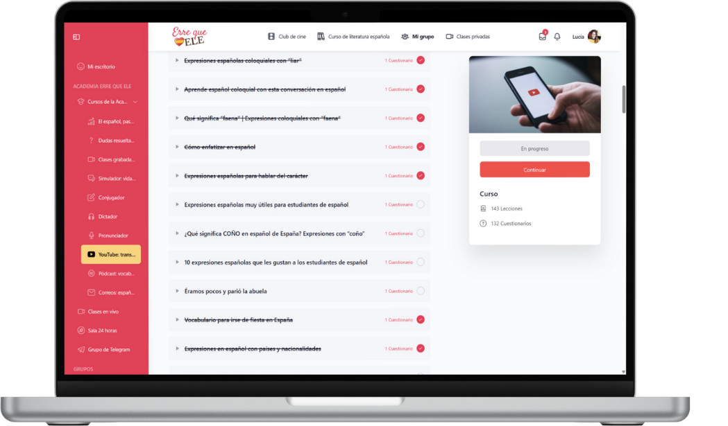 Curso de YouTube en la Academia de español Erre que ELE